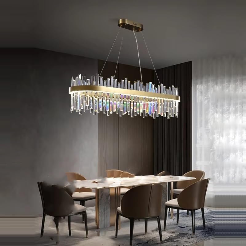 Diammble Oval LED Gold Silver Crystal Hanging Lamps Lustre Chandelier Lighting Suspension Luminaire Lampen for Foyer,Dining Light Fixtures