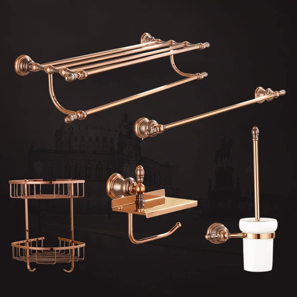 Bathroom Hardware Set Brown Bronze Rose Gold Towel Rack Set Towel Bar Toilet Paper Holder Towel Ring Wall Mounted Bathroom Accessories Kit Wall Mounted,Single Glass(Toilet Brush)