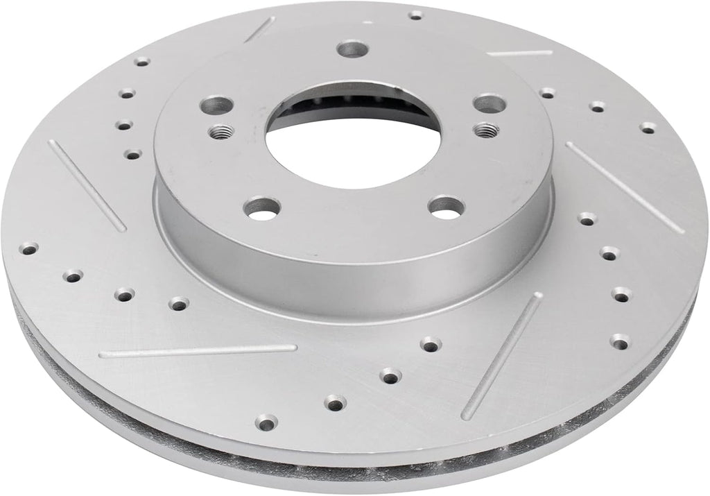 TRQ Performance Front Brake Pad and Rotor Set Ceramic G Coated Slotted Drilled Rotors Calipers Compatible with 1996-1999 Infiniti I30 1989-1999 Nissan Maxima