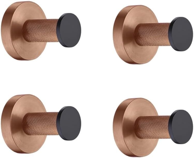 Rose Gold and Black Bathroom Accessories Hardware Towel Bar Rail Rack Toilet Paper Holder Towel Robe Hook Soap Dish Toilet Brush,4 PCS Robe Hook