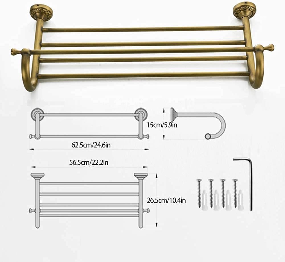 Towel Rack Antique Brass Towel Rail with Double Towel Shelf for Bathroom Wall-Mounted Shower Shelf Organizer Black (Color : Gold)