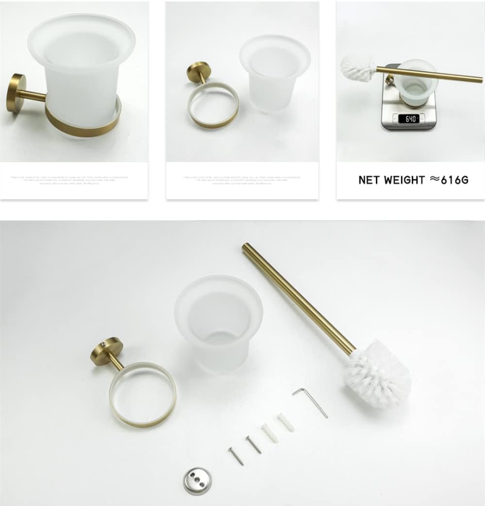 Gold Brushed Bathroom Accessories Hardware Set Towel Bar Rail Paper Holder Robe Hook Soap Dish Towel Hanger Shelf Toilet Brush,Single Towel Bar(Toilet Brush Holder)