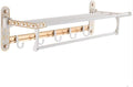 Bath Towel Rack Bathroom Shelves,Foldable Wall Mounted Double Towel Holder with Towel Bar
