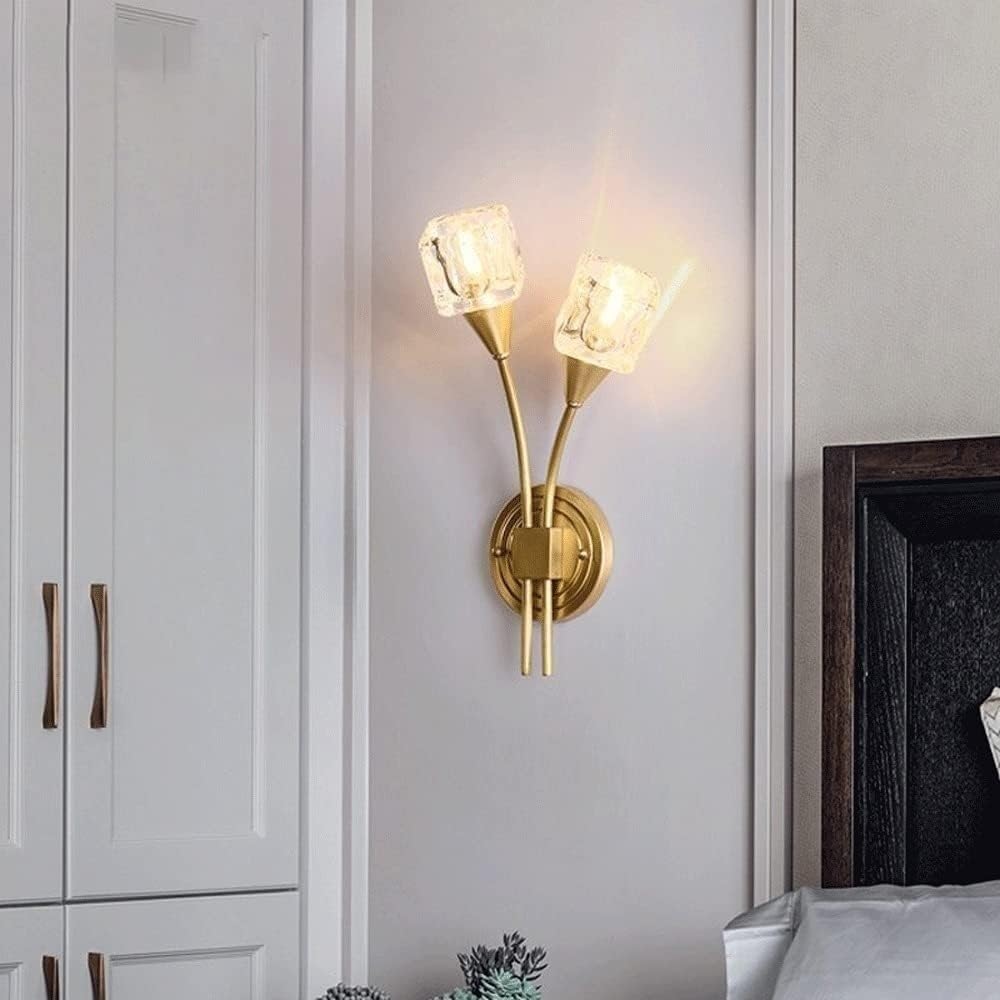 Bedside Wall Sconces, Classic Brushed Copper Wall Light, Double Head Hardwired Bathroom Vanity Lighting Fixture, Gold Decor Wall Lamp for Bedroom Living Room Hallway Kitchen