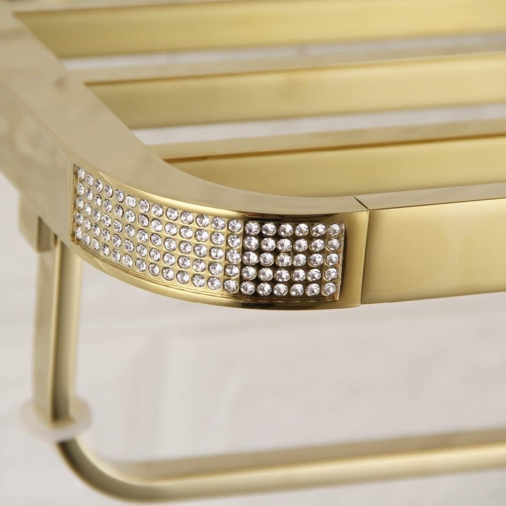 Towel Rails Bathroom Towel Rack Wall Mounted Towel Holder Crystal Bathroom Hardware Towel Holder Double-Deck Rail Rack Bar Bath Shelf Bathroom Accessories Gold/Chrome/Gold Towel Racks/White