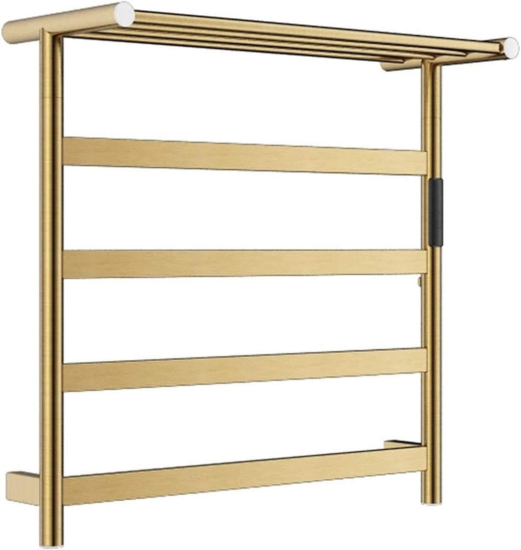 Heated Towel Rack, Double Layer Towel Warmer Heated Towel Rail Heating Drying Rack4-Bar Wall Mounted Towel Warmer Energy Efficient Electric Plug in Heated Towel Rack for Bathroom (Gold)