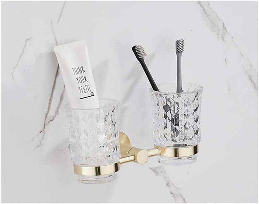 Gold Bathroom Accessories Set Towel Rail Shelf Hanger Paper Holder Toilet Brush Holder Bath Hardware Set Double Towel Rack for Bathroom and Kitchen,Tooth Brush Holder