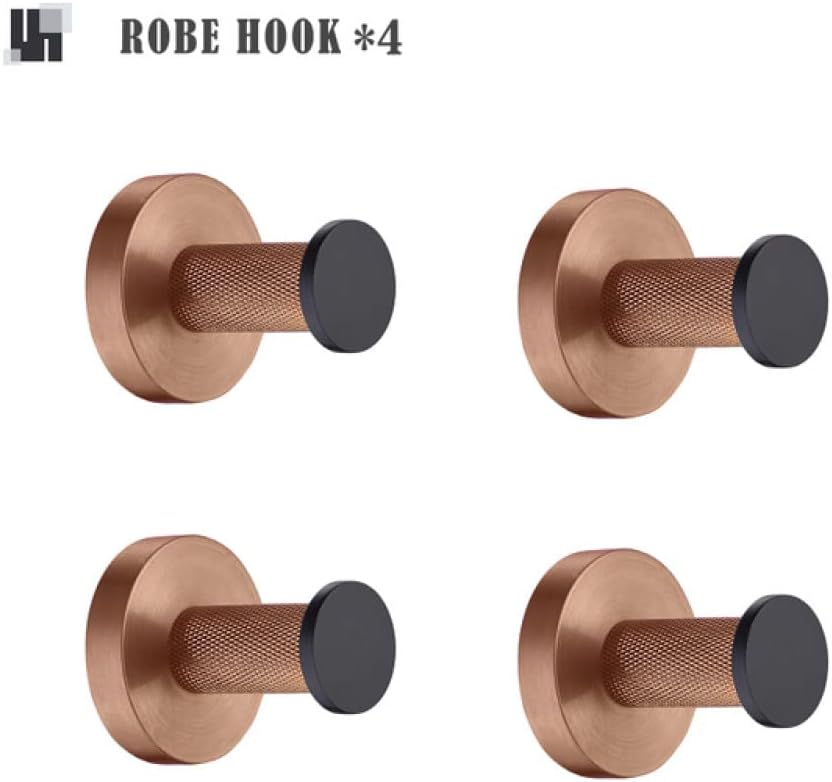 Rose Gold Matte Black Stainless Steel Bathroomardware Set Modernccessories foromeécor Towel Rack Toilet Paperolder Ring Brush Stylish Fixtures(4 Pcs Robe Hook)