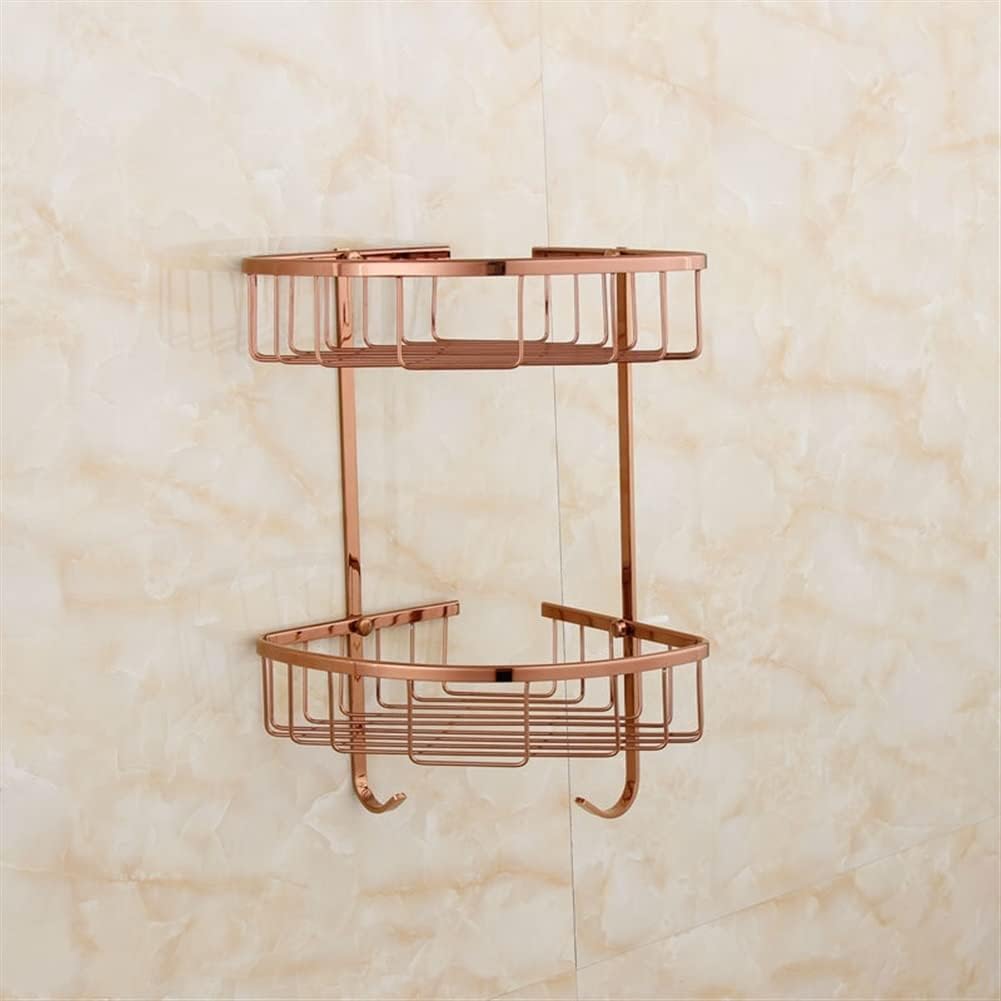 Bathroom Hardware Set Brown Bronze Rose Gold Towel Rack Set Towel Bar Toilet Paper Holder Towel Ring Wall Mounted Bathroom Accessories Kit Wall Mounted,Single Glass(Double Triangle Baskets)