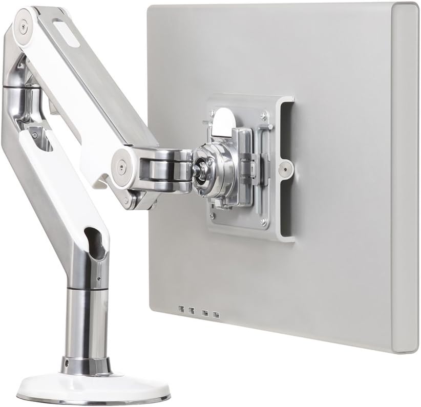 Humanscale M8 Adjustable Articulating Monitor Arm - Bolt Through Mount with Base - Silver with Gray Trim