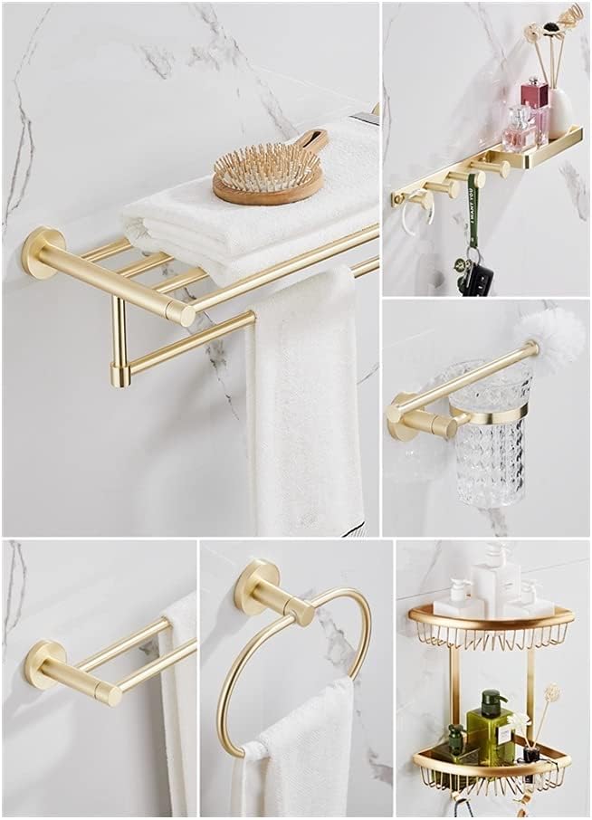 Gold Bathroom Accessories Set Towel Rail Shelf Hanger Paper Holder Toilet Brush Holder Bath Hardware Set Double Towel Rack for Bathroom and Kitchen,Robe Hook