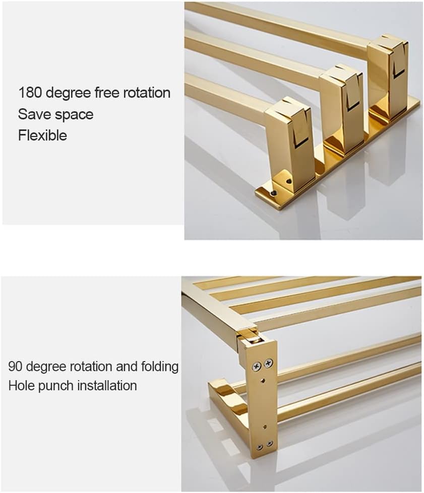 Bath Towel Bar European All-Copper Bathroom Rack Organizer Bathroom Gold Towel Rail Rack Towel Bar Bathroom Hardware Pendant Towel Holder,Single Rod(Three Rods for Towels)
