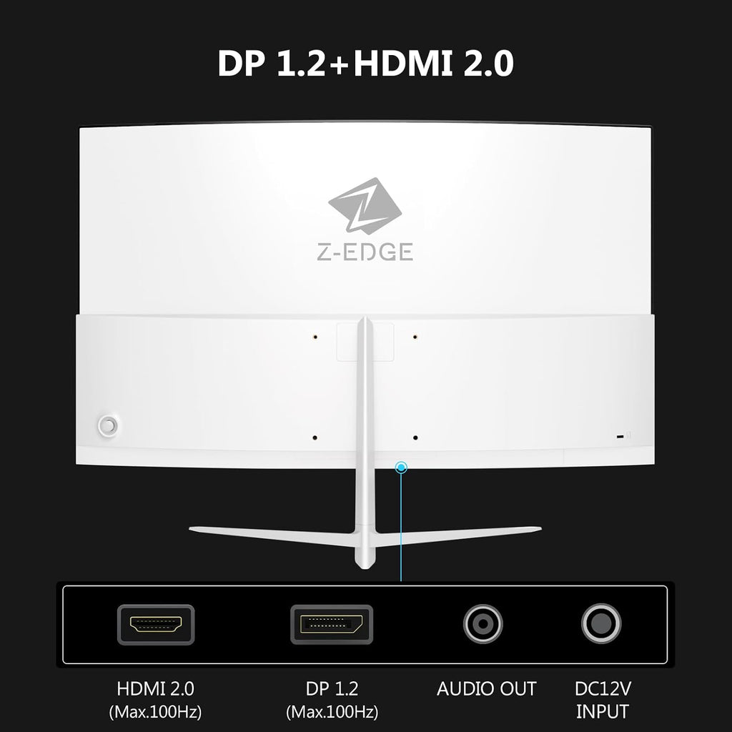 Z-Edge 24-inch Curved Gaming Monitor, Full HD 1080P 1920x1080 LED Backlight Monitor, with 100Hz Refresh Rate and Eye-Care Technology, U24C 178° Wide View Angle, DP+HDMI