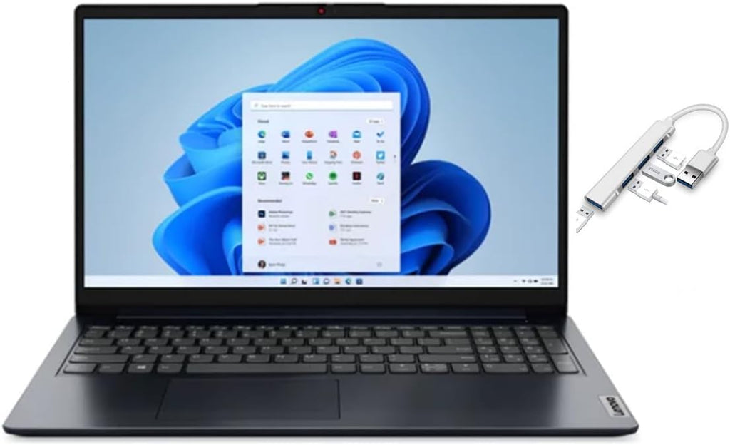 Lenovo Ideapad 1 15.6' FHD Laptop | AMD R3 7320U(Beat i5-1035G1) | 8GB RAM DDR5 | 256GB SSD | Intergrated Graphics | HDMI | Windows 11 Home | Bundle with USB 3.0 Hub