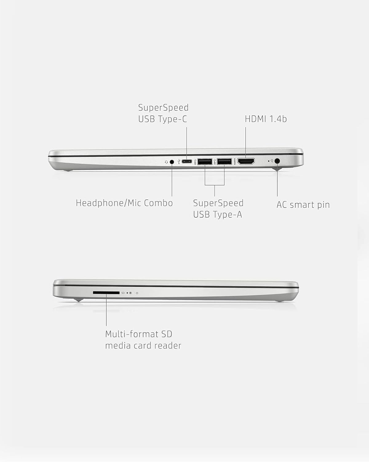HP 14' HD Laptop, AMD Ryzen 5 5500U Hexa-Core Processor, 16GB RAM 512GB PCIe SSD, Bluetooth, Webcam, WiFi, SD Media Card Reader, Windows 11 Home, Natural Silver