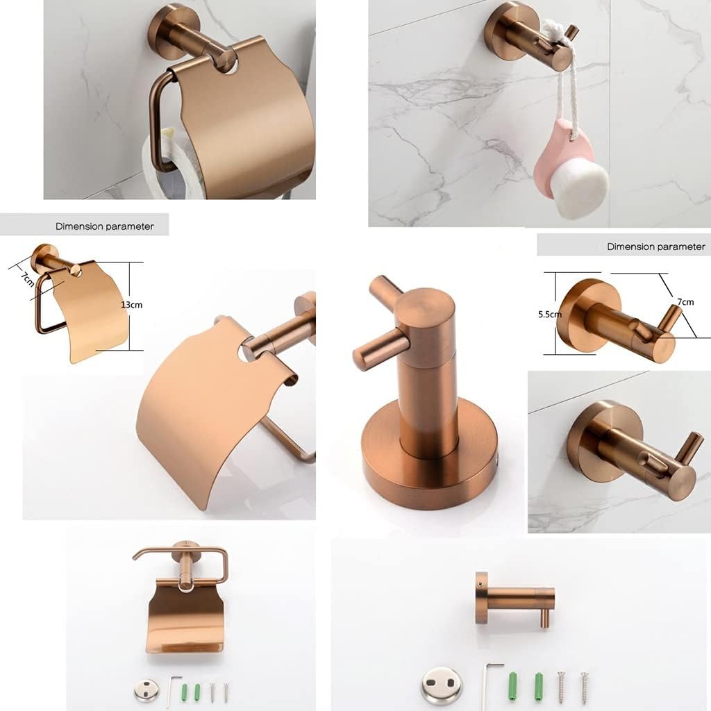 Nordic Brushed Rose Gold Towel Rack, Bathroom Hardware Paper Towel Rack Toilet Brush Towel Bar, Bathroom Hardware Set/Tissue Rack with Cover (Double Coat Hook)