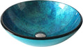 Bathroom Tempered Glass Vessel Sink, Bathroom Vanity Round Bowl, Bathroom Above Counter Vessel Sink,Gold Silver (Blue)