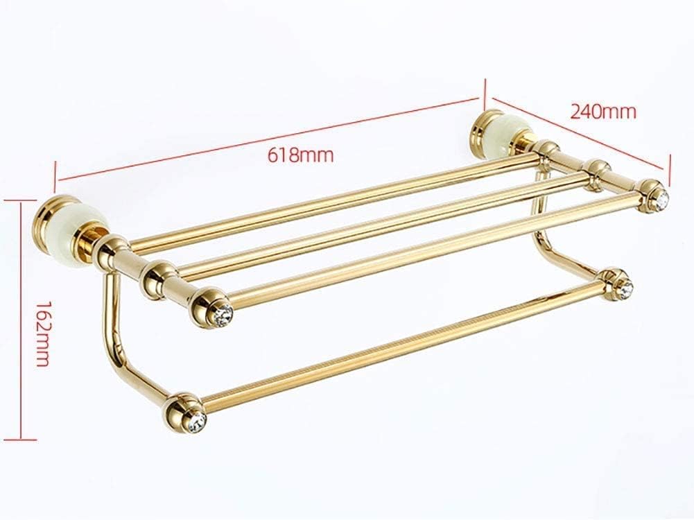 Towel Rack Towel Rail European Style Metal Towel Rack Wall-Mounted Towel Holder Jade Towel Bar Double Towel Rack for Toilet Bathroom Towel Bar Towel Holder/Gold/61 * 24 * 16Cm