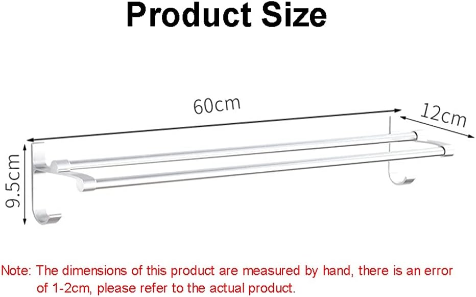LSLYTQ Towel Rail Rack Bathroom Matt Silver Towel Rack, Space Aluminum Fashion Black Wall Mounted Double Bar, Towel Hanger with Hooks Home Accessories for Bathroom Kitchen