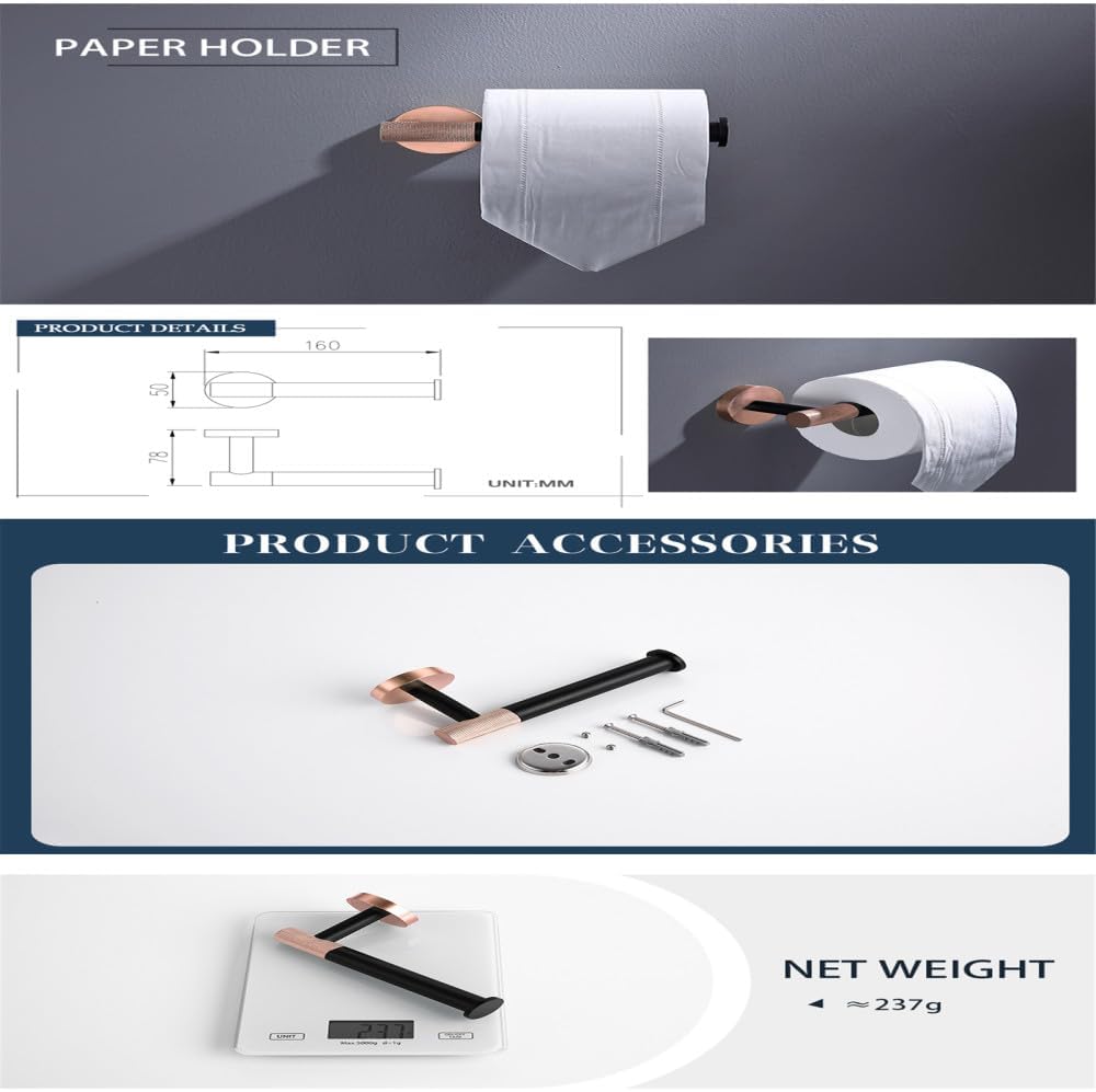 Rose Gold Matte Black Stainless Steel Bathroomardware Set Modernccessories foromeécor Towel Rack Toilet Paperolder Ring Brush Stylish Fixtures(2 Pcs Paper Holder)