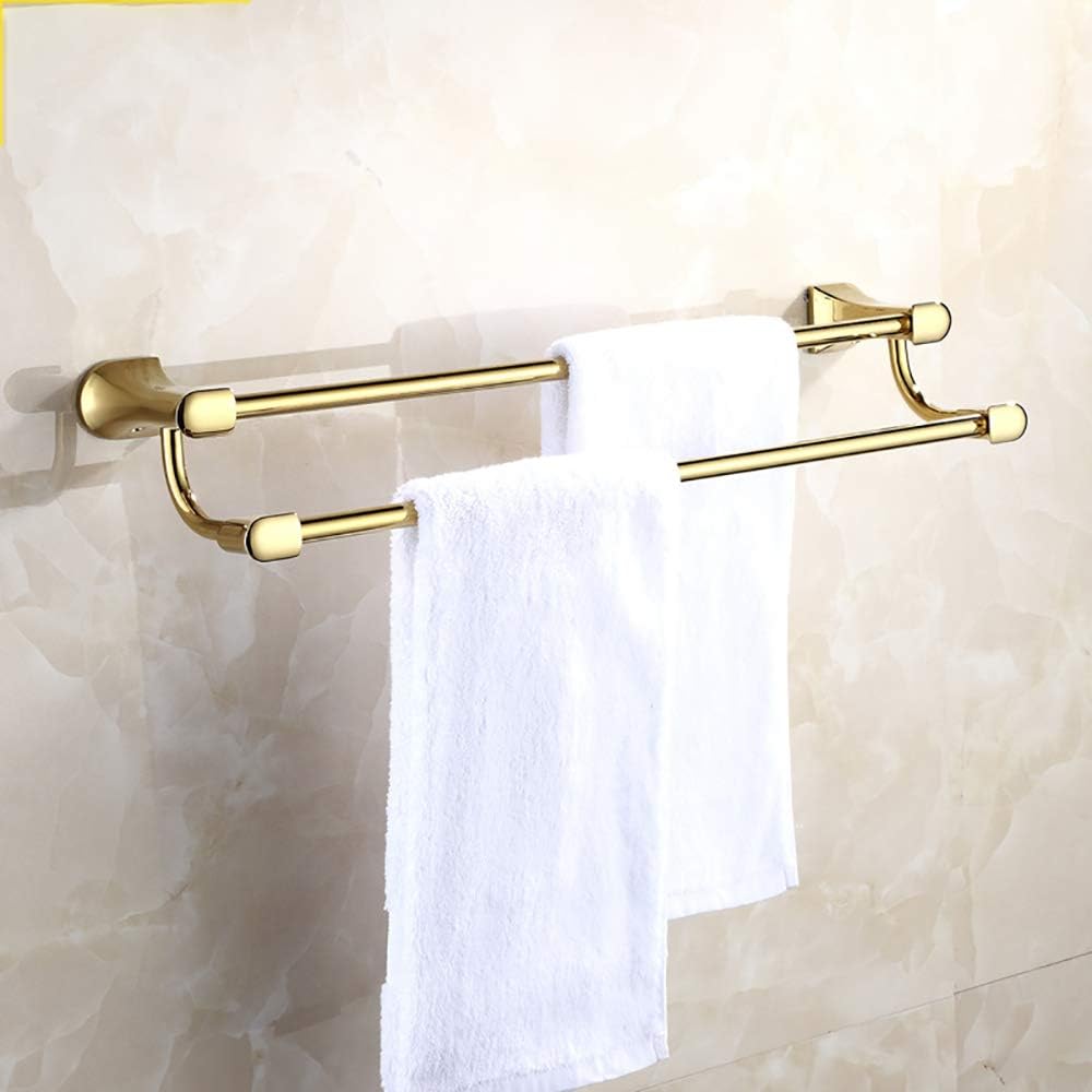 Bathroom Towel Rack Gold Double Towel Bar Brass Towel Rails Heavy Duty Towel Holder Wall Mounted Towel Storage Rack for Bathroom, Kitchen, Hotel, Screw Installation