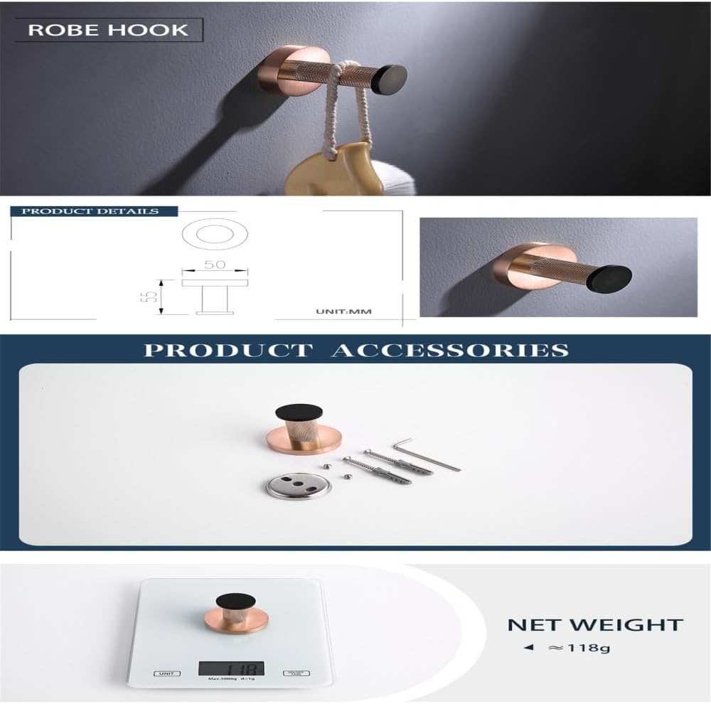 Rose Gold Matte Black Stainless Steel Bathroomardware Set Modernccessories foromeécor Towel Rack Toilet Paperolder Ring Brush Stylish Fixtures(4 Pcs Robe Hook)