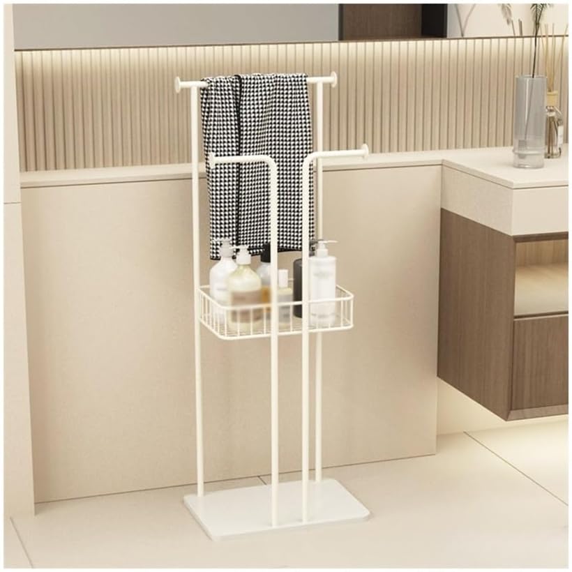 Floor Standing Towel Rack Modern Bathroom Towel Rack Floor Simple Marble Hotel High-end(Creamy White)