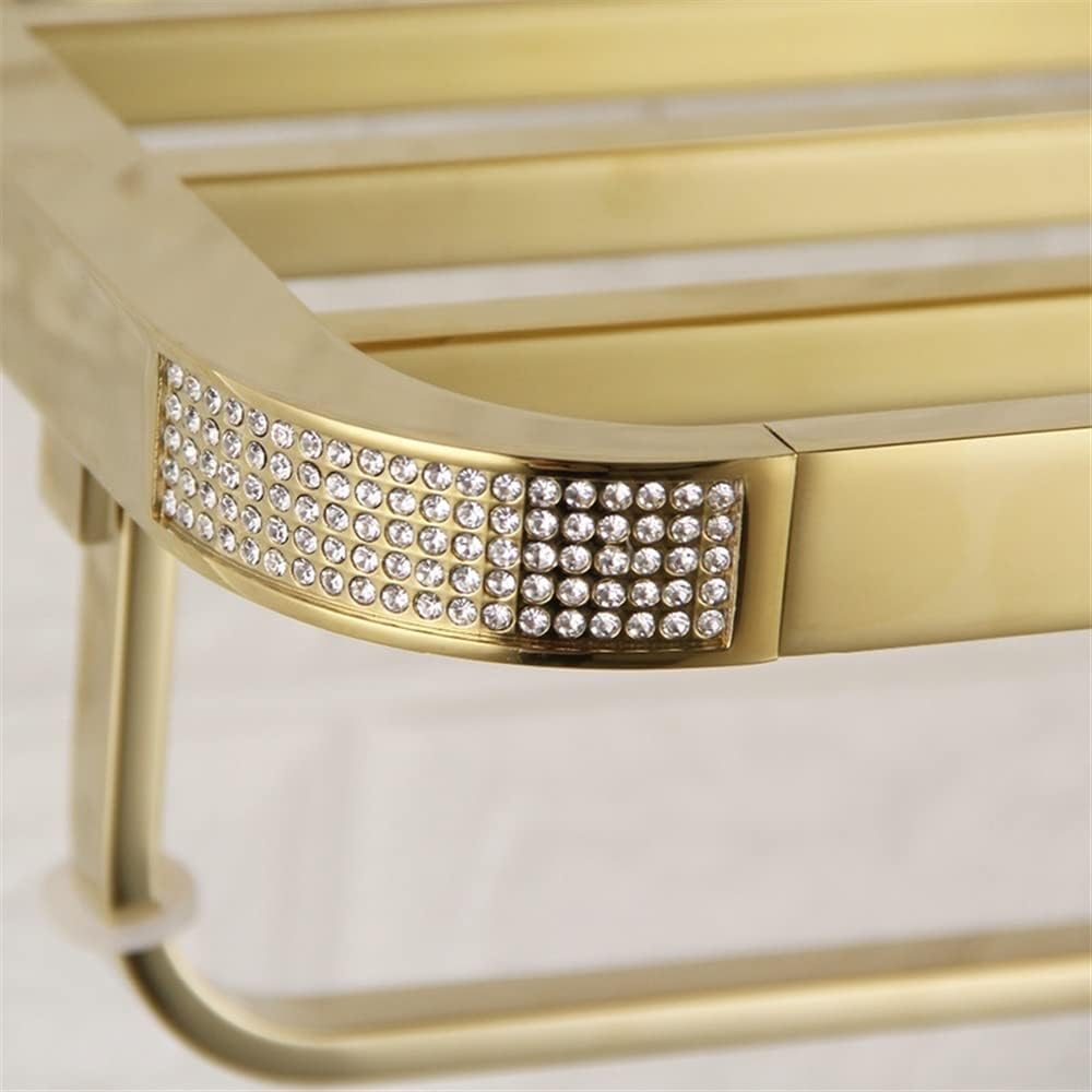 Crystal Gold Chrome Bathroom Hardware, Towel Holder, Double Layer Rail Rack Bar Toilet Bath Shelf Kitchen Accessories Bathroom (Color : Gold)