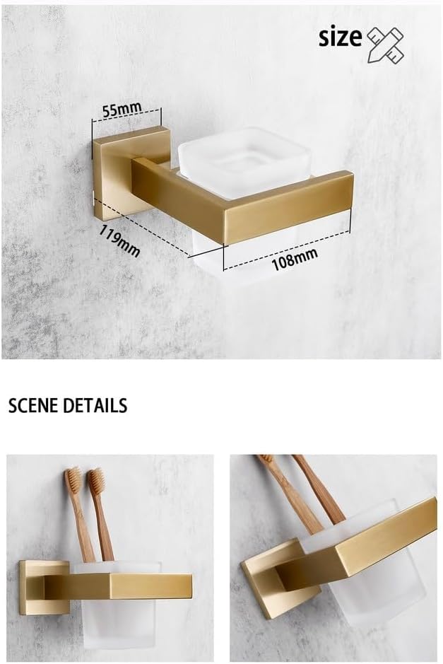 Brushed Gold Bathroom Accessories Set Toilet Brush Holder Toilet Paper Towel Bar Rail Rack Hanger Hook Soap Dish Hardware,Tooth Cup
