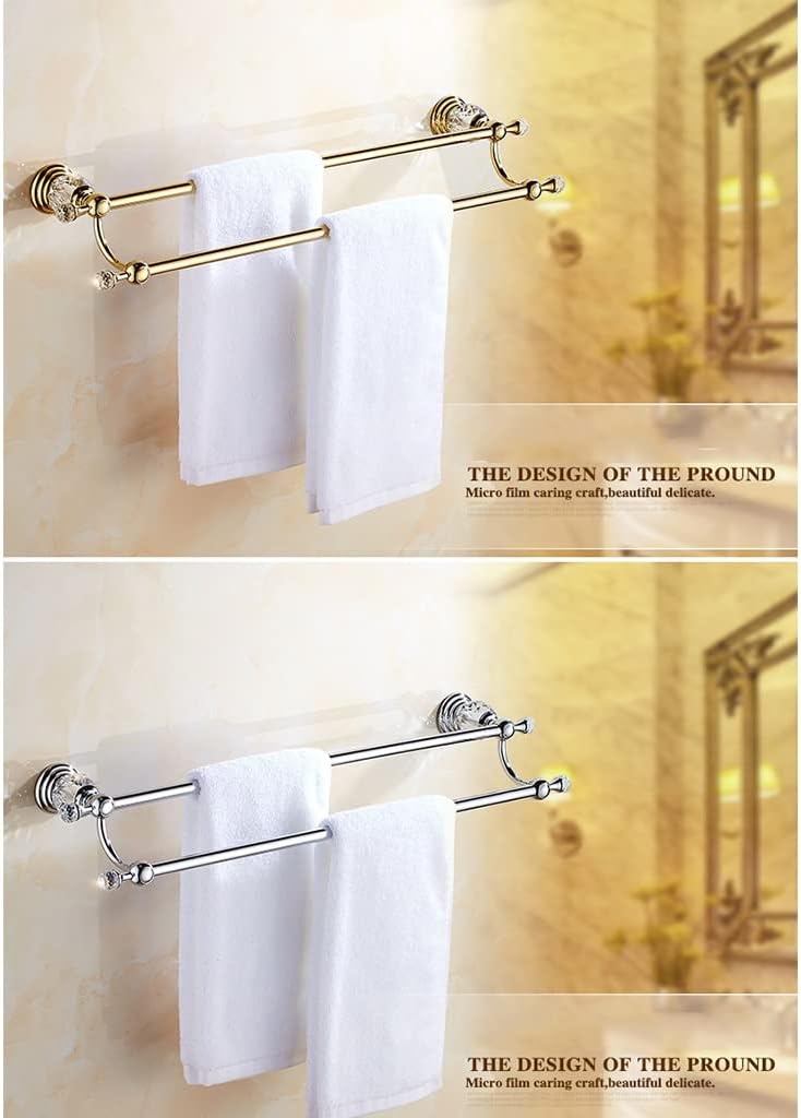 Hand Towel Bar Rack, Bathroom Towel Holder, European-Style Crystal All-Copper Rod Double-Rod Hotel/Home Bathroom Storage Towel Rack, Antique Gold-Plated Bath Towel Bar, Bathroom Towel Rail T/G bathroo