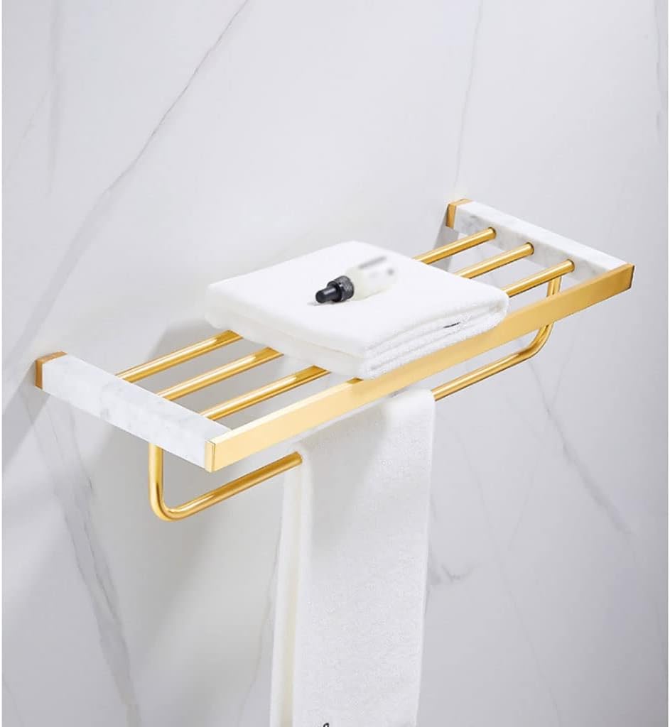 Towel Rack Light Luxury Marble Towel Rack Brass Towel Holder Nordic Bathroom Gold Towel Shelf Bath Wall Mounted Double Towel Bar Bathroom Towel Rack