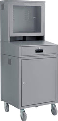 Global Industrial Mobile Security LCD Computer Cabinet Enclosure for 24' Diagonal Monitors, Steel Construction, Gray Powder Coat Finish, 24-1/2'W x 22-1/2'D x 62-3/4'H