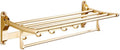 Space Aluminum Towel Rack Towel Rail Folding Wall Hanging Bathroom Kitchen Double Rack with Five Hooks Top of The Line Rack Gold (Size : Gold)