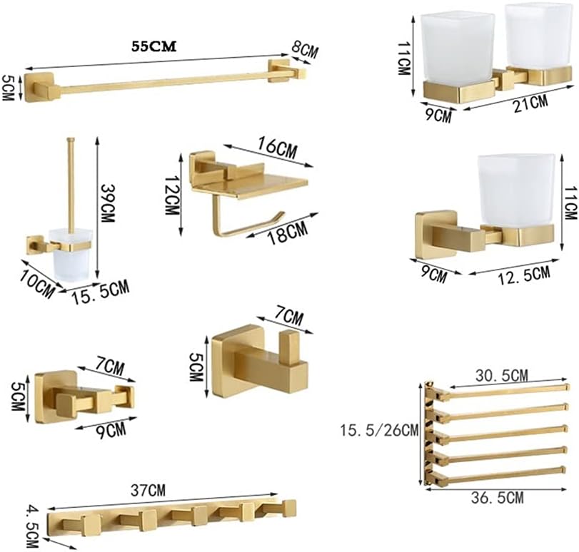 LSLYTQ Towel Rail Rack Brass Bathroom Towel Rack, Towel Holder Paper Holder Toilet Brush Holder, Brushed Gold Bath Hardware Accessory, Towel Rail Bar Hook for Bathroom Kitchen
