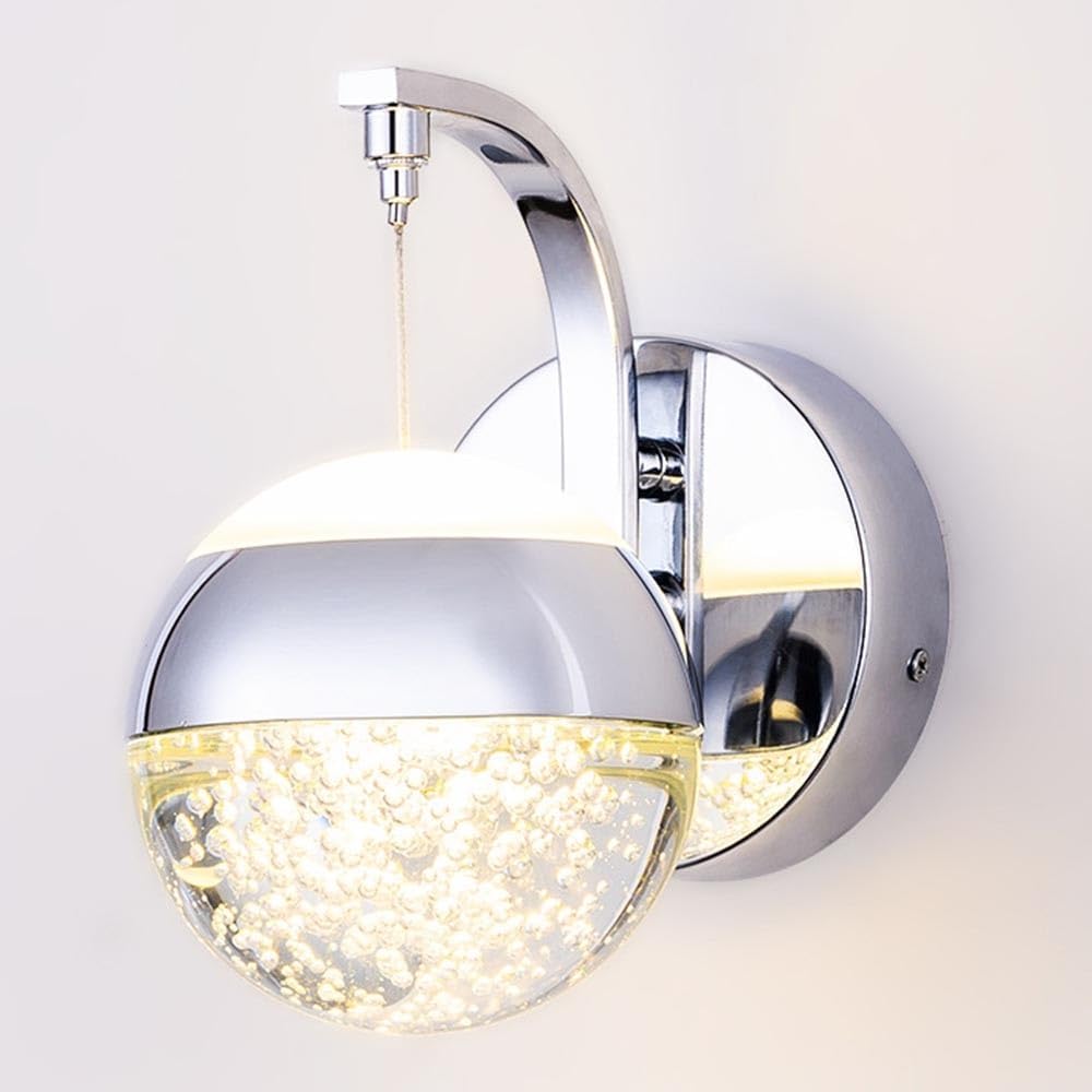 Modern Crystal Wall Sconces, Warm Light Lamp, Gold Metal Spherical Lights Fixtures, Bathroom Vanity Lighting for Bedroom Bedside Hallway Living Room