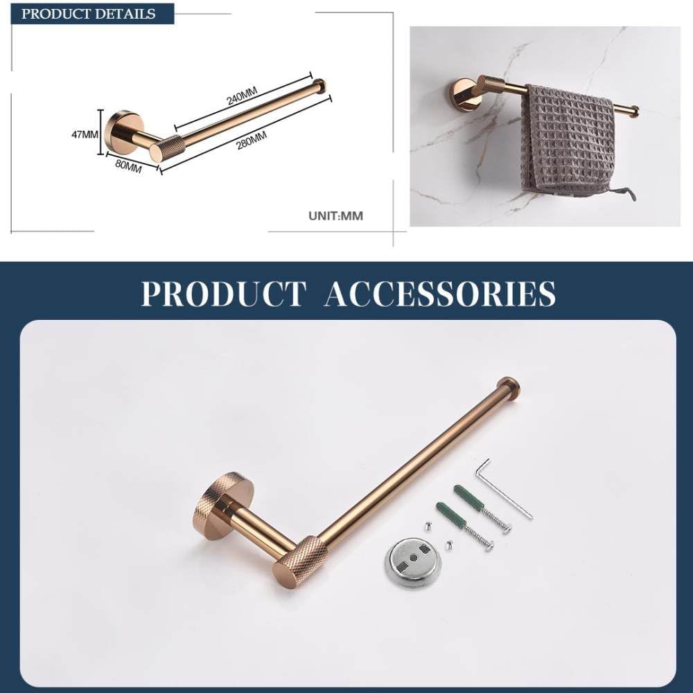 Rose Gold Wall Mount Shelf Toilet Bath Hardware Paper Holder Towel Bar Rack Rail Rod Robe Hook Hanger Bathroom Accessories Set,Single Towel Bar(Towel Hanger a)