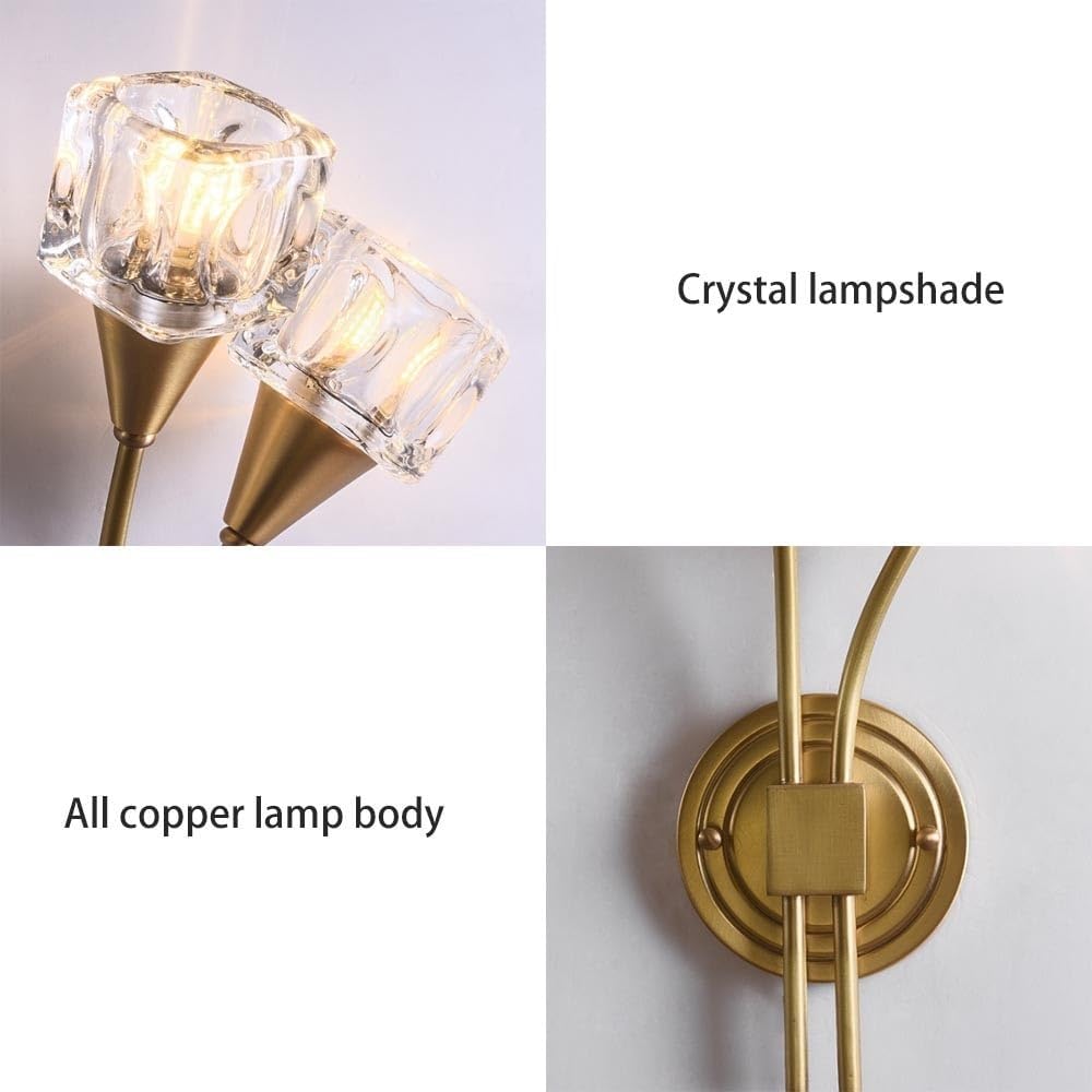 Bedside Wall Sconces, Classic Brushed Copper Wall Light, Double Head Hardwired Bathroom Vanity Lighting Fixture, Gold Decor Wall Lamp for Bedroom Living Room Hallway Kitchen