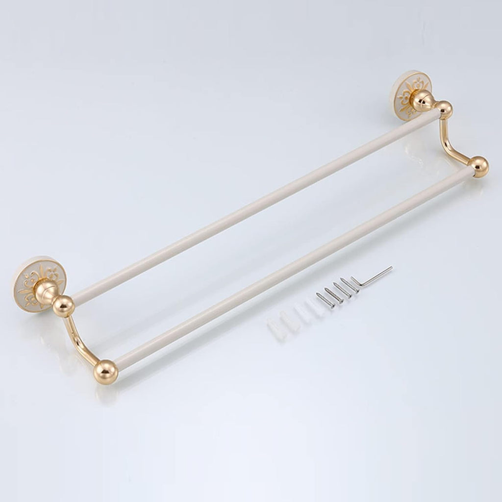 Bathroom Towel Rails Wall Mount Holder Double Bar Rack Space Aluminum Self Adhesive No Drilling White,Gold