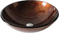 Bathroom Tempered Glass Vessel Sink, Bathroom Vanity Round Bowl, Bathroom Above Counter Vessel Sink,Gold Silver (Brown Red)