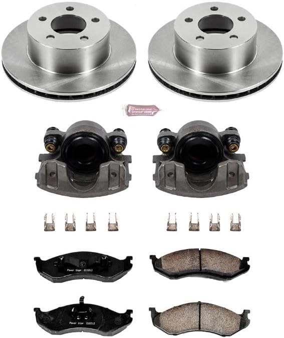 PowerStop Front Brake & Caliper Kit for Jeep Cherokee 1990-99 |Comanche 1990-92 |Grand Cherokee 1993-98 |Wagoneer 1990 - Ceramic Brake Pads + Calipers + Disc Rotors Replacement, KCOE2119