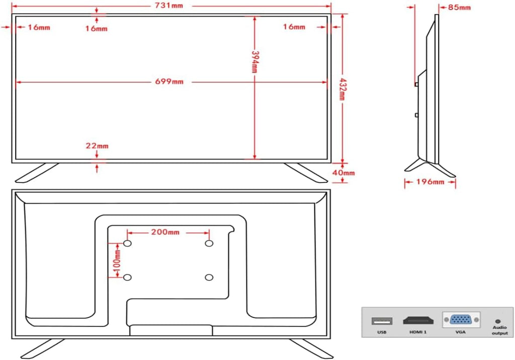32 Inch Surveillance-Grade Large Size 24/7 Monitor Screen, 1920x1080 HD, 16:9 Aspect Ratio, 5ms Response, LCD Monitor with HDMI, VGA, USB, Designed for CCTV Security Surveillance DVR/NVR System