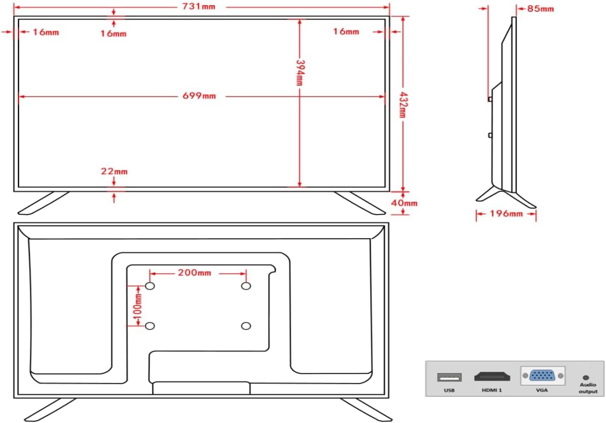 32 Inch Surveillance-Grade Large Size 24/7 Monitor Screen, 1920x1080 HD, 16:9 Aspect Ratio, 5ms Response, LCD Monitor with HDMI, VGA, USB, Designed for CCTV Security Surveillance DVR/NVR System
