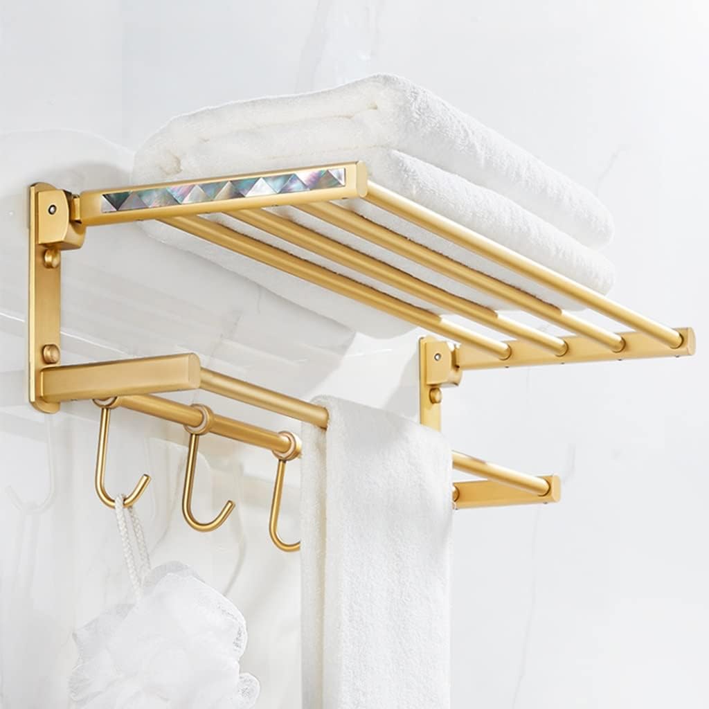 Towel Rails Brushed Gold Towel Bar Wall Mounted Brass Hand Towel Bar Bathroom Towel Holder Kitchen Dish Cloths Hanger Towel Racks (Color : Folding Bath Towel Rack)