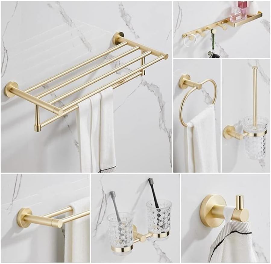 Gold Bathroom Accessories Set Towel Rail Shelf Hanger Paper Holder Toilet Brush Holder Bath Hardware Set Double Towel Rack for Bathroom and Kitchen,Single Towel Bar