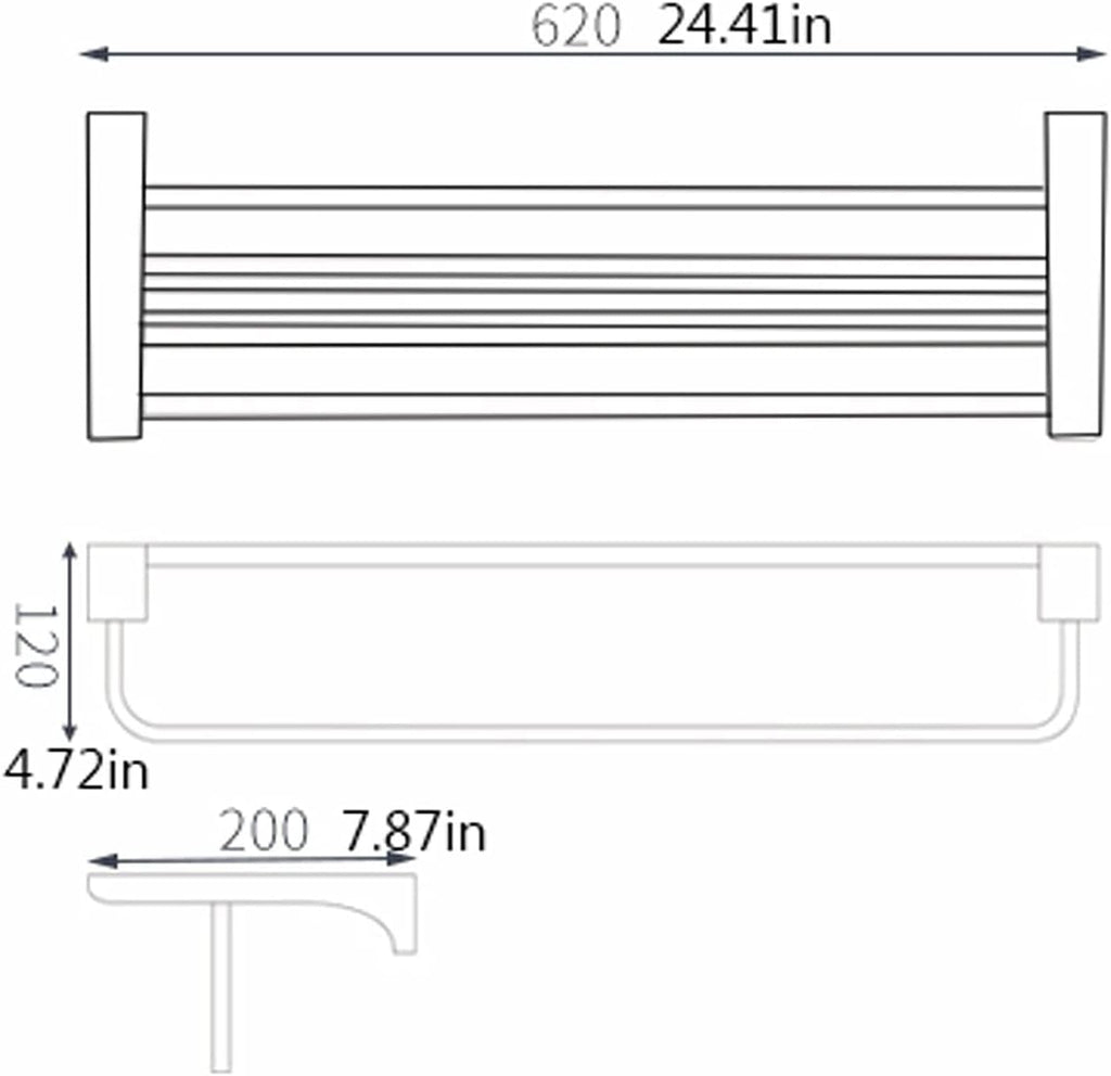 Pale Gold Towel Holder Wall Mount, 24.4 Inches Foldable Double Towel Rack, Multifunctional Shelf for Bathro Storage