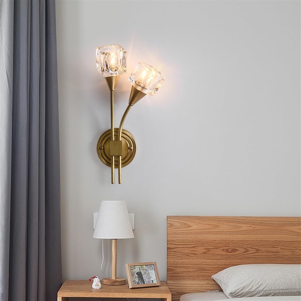 Bedside Wall Sconces, Classic Brushed Copper Wall Light, Double Head Hardwired Bathroom Vanity Lighting Fixture, Gold Decor Wall Lamp for Bedroom Living Room Hallway Kitchen