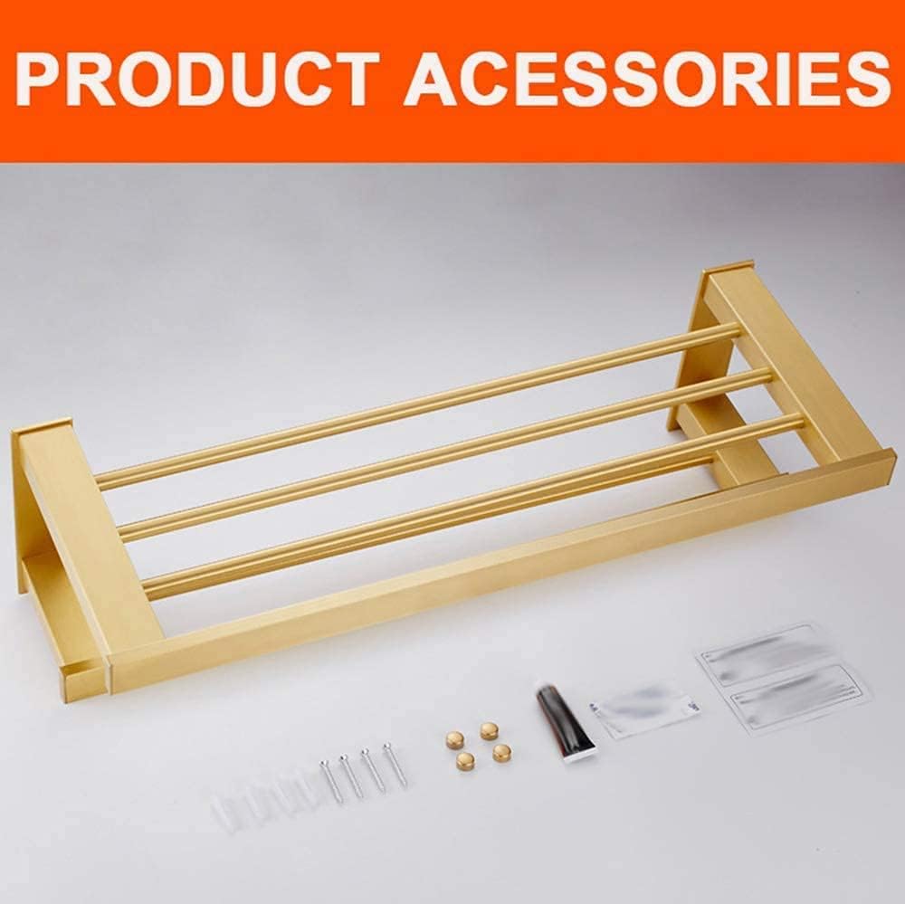 Towel Rack Towel Rail Double Towel Bar Brushed Space Aluminum Metal Bathroom Towel Rack Shelf Wall Mount Towel Holder for Bathroom Kitchen Towel Bar Towel Holder/Gold/60Cm