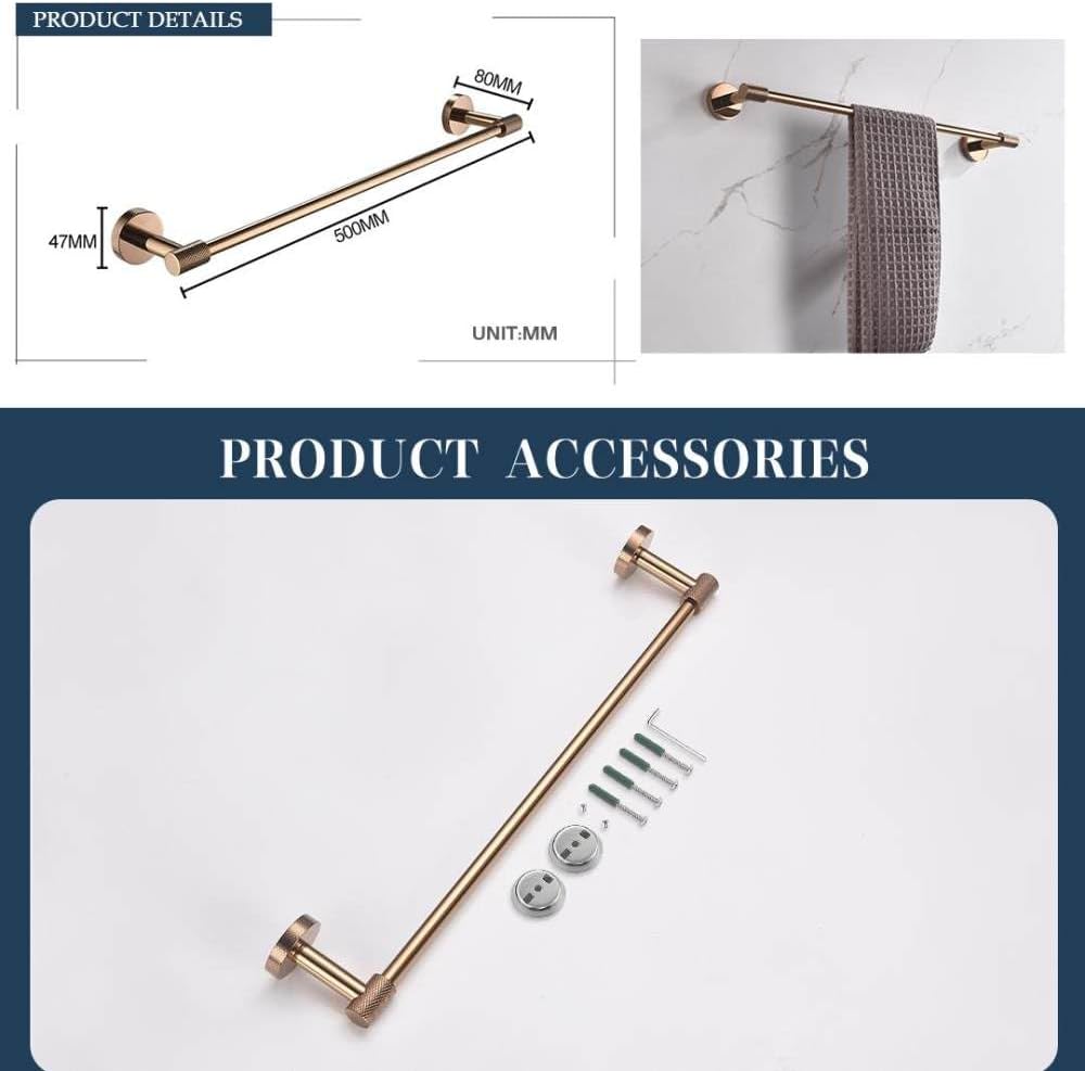Rose Gold Wall Mount Shelf Toilet Bath Hardware Paper Holder Towel Bar Rack Rail Rod Robe Hook Hanger Bathroom Accessories Set,Single Towel Bar(4 Pieces Set D)