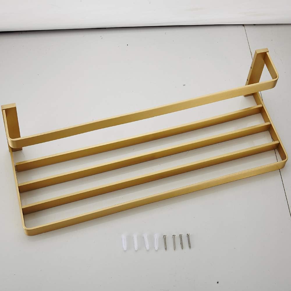 Towel Rack Wall Mounted Brass Made Brushed Gold Finish Towel Double Shelf with Towel Rail Storage Holder for Hotel Bathroom Home