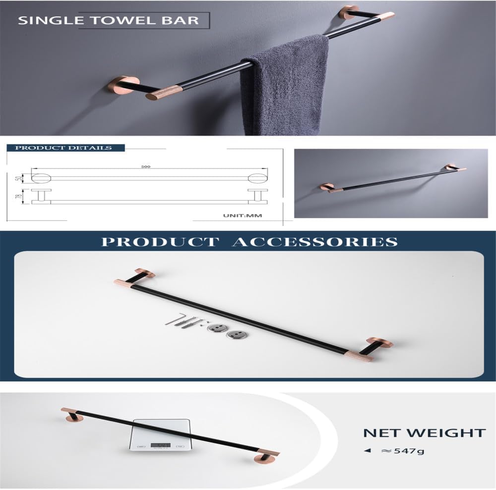 Rose Gold Matte Black Stainless Steel Bathroomardware Set Modernccessories foromeécor Towel Rack Toilet Paperolder Ring Brush Stylish Fixtures(4 Pieces Set B)